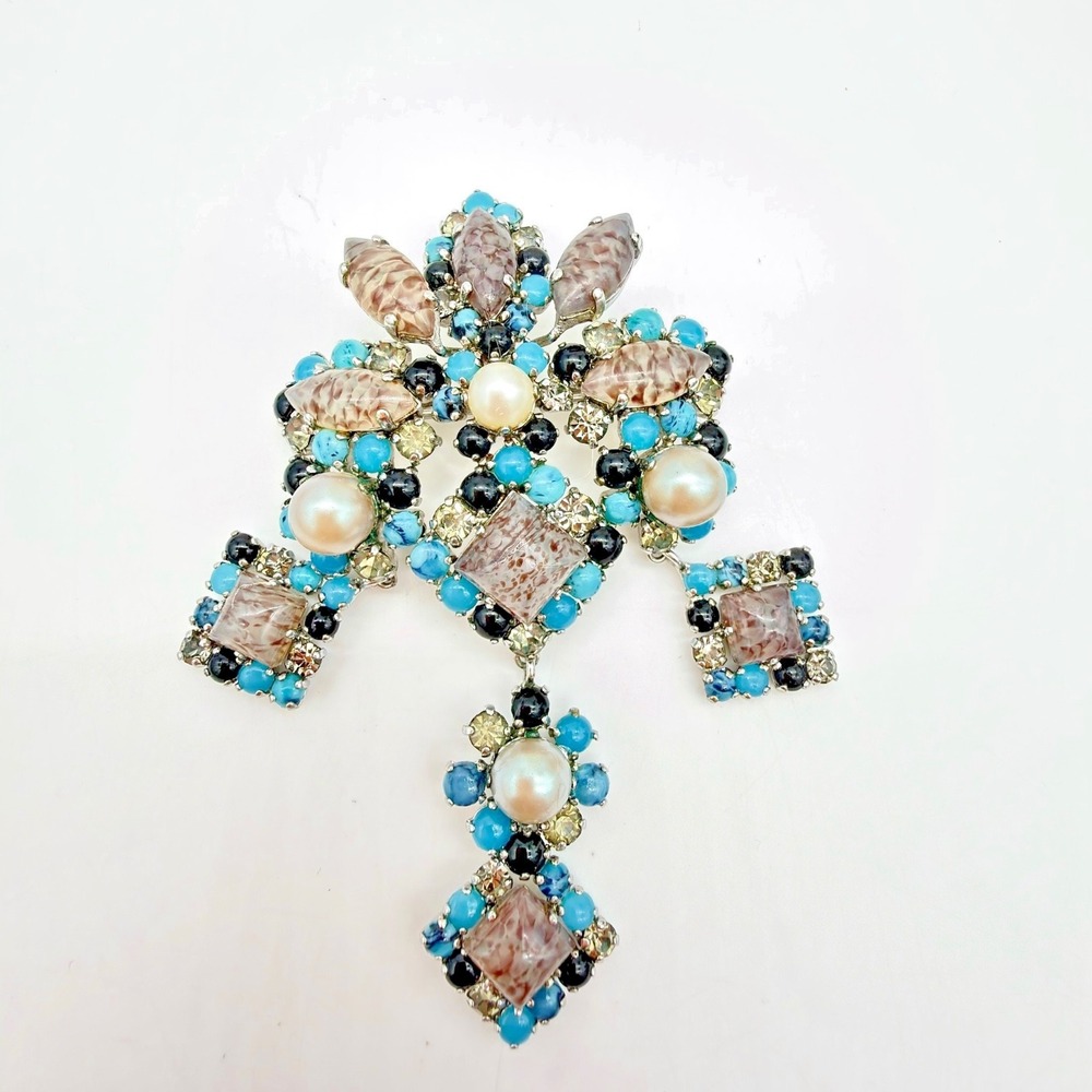 Vtg 1965 Christian Dior Gropoix Glass Brooch Pendant  Grosse Germany - Picture 3 of 16